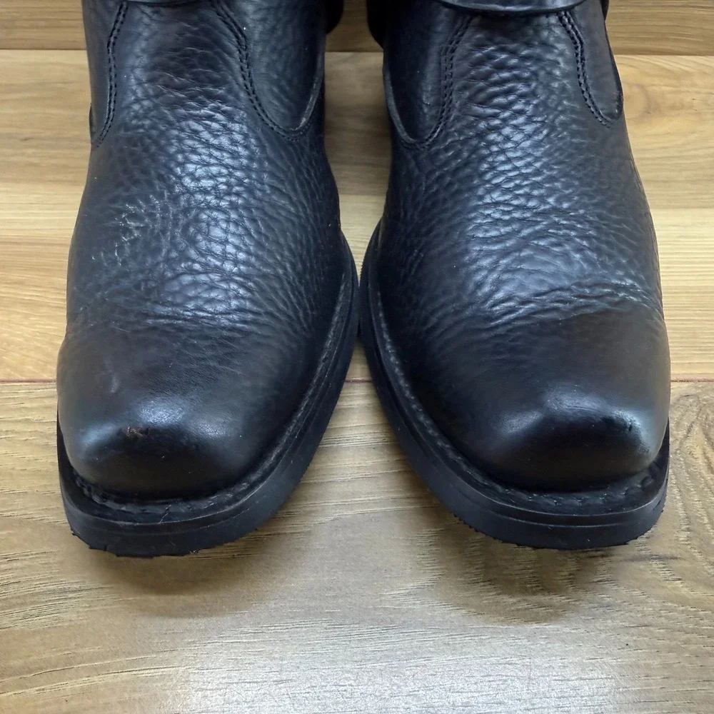 Double H Studded Harness Boots Womens 7.5 M Black Pebble Leather Short Biker - Picture 4 of 11